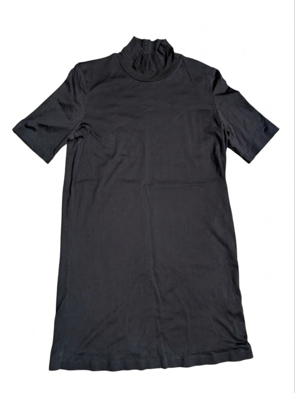 COS Navy Blue Cotton Mock Neck Dress Size M Short Sleeve Minimalist Lagenlook